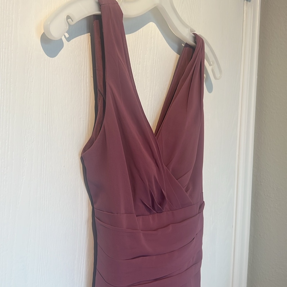 David's Bridal (F19831) Surplice Tank Long Chiffon Bridesmaid Dress in Chianti - Picture 7 of 11